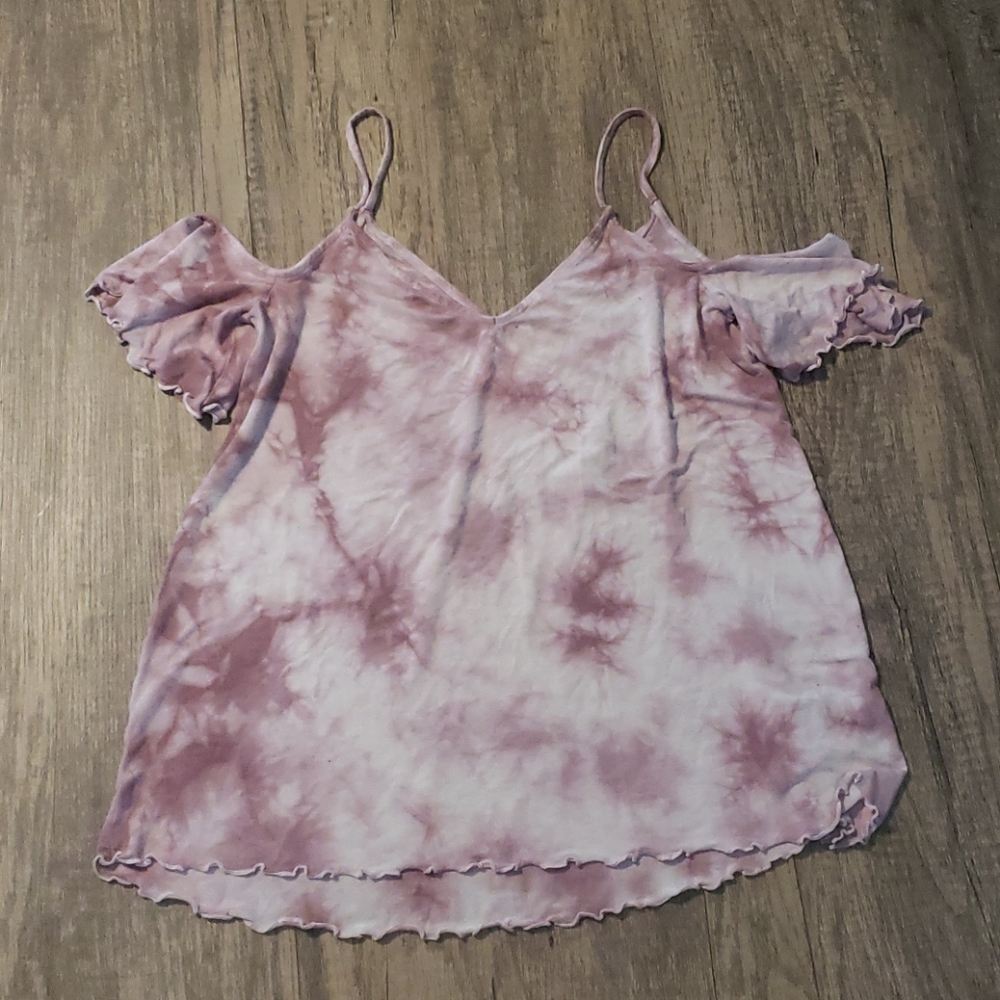 Pink tie dye off the shoulder top